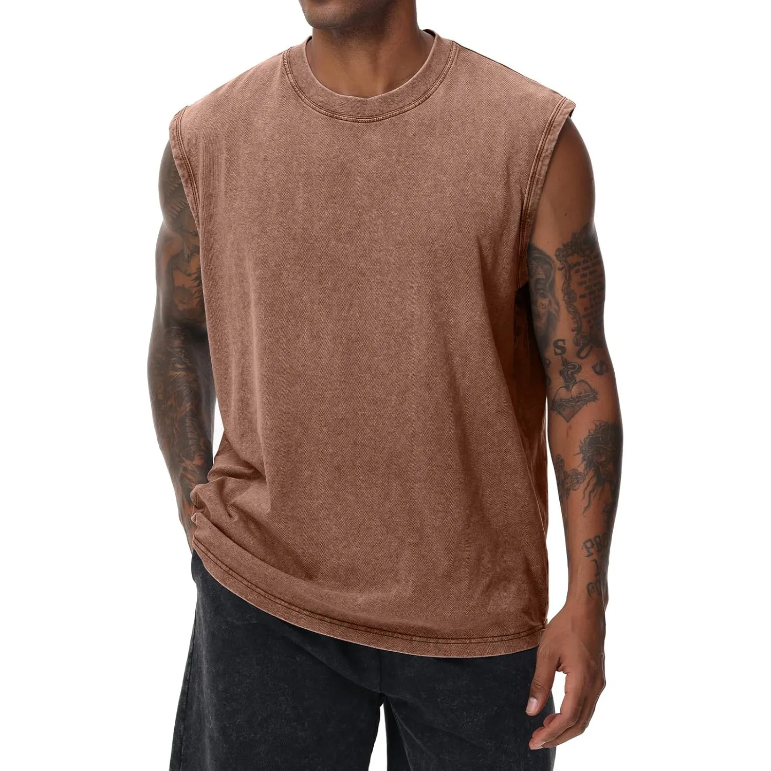 Herren Kurzarm Sommer Ärmelloses Shirt, Männer Fitness ärmellos Weste, Washed Sleeveless t-Shirt, Workout, Fitnessstudi…