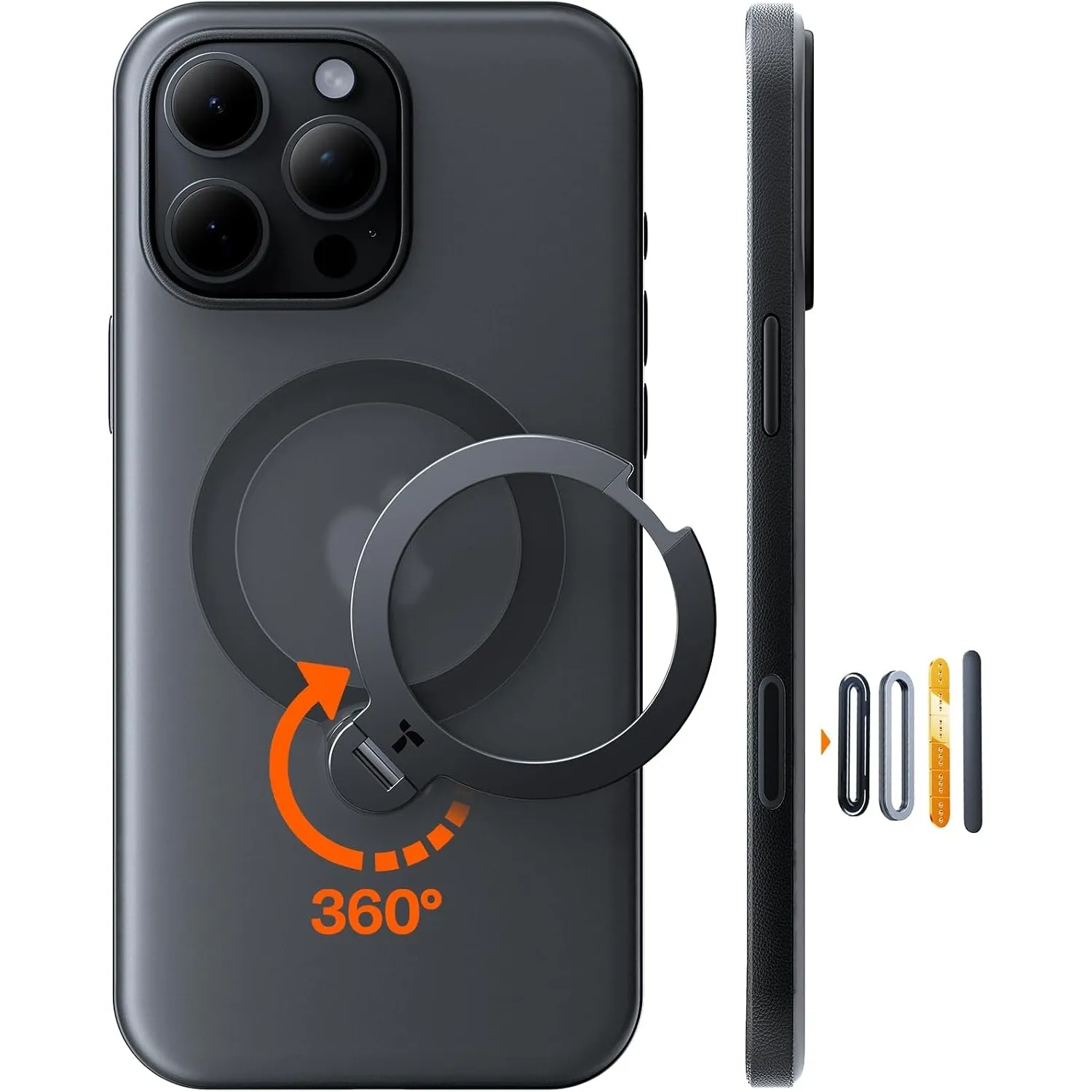 TORRAS Ostand Q3 Spin für iPhone 16 Pro Hülle mit 360° Ständer Schwarz
