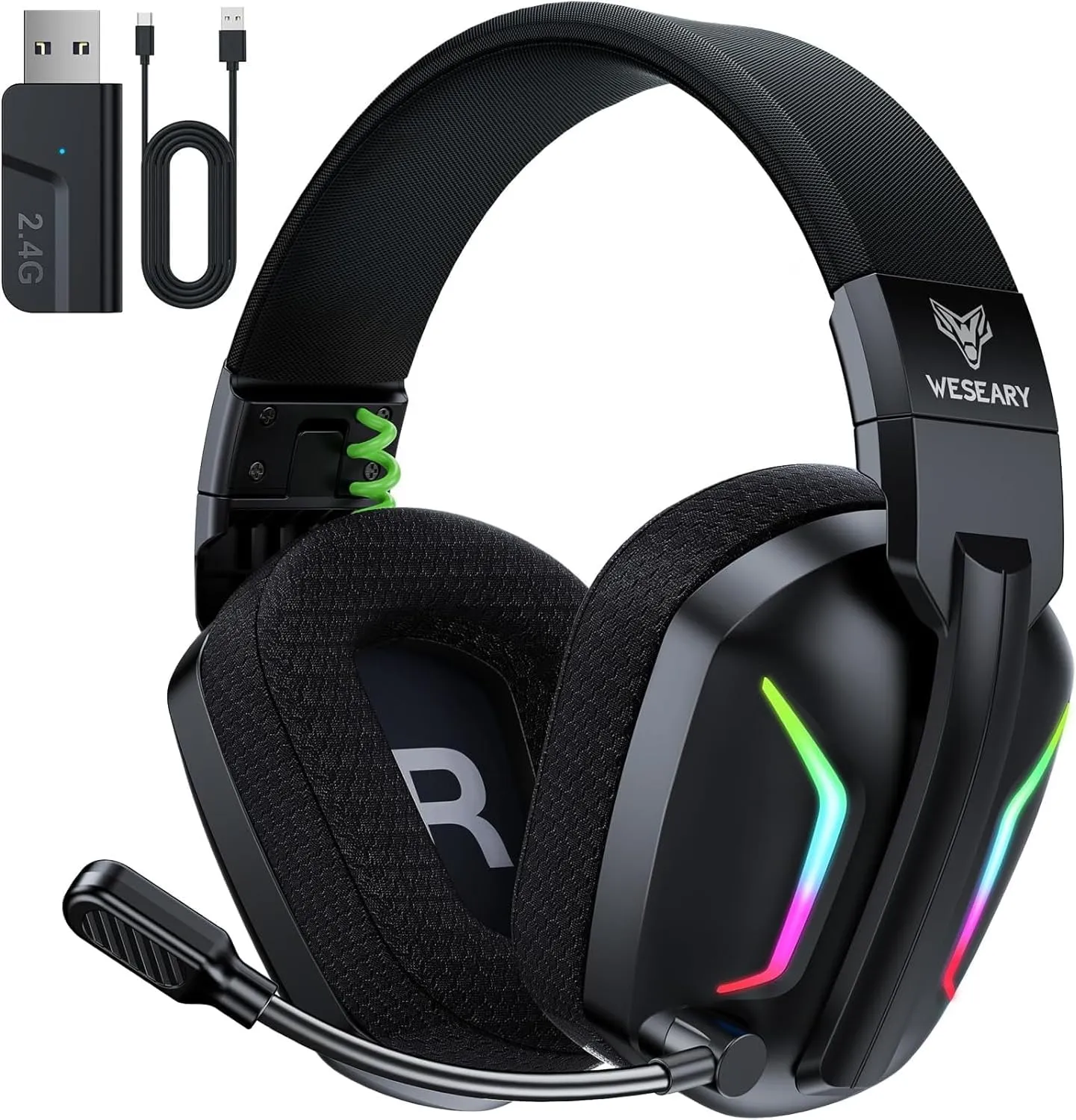 WESEARY WG1 Bluetooth Headset, 2,4G Wireless Gaming Headset mit Mikrofon für PS5, PS4, PC, Switch, Mac, Faltbarer Surro…