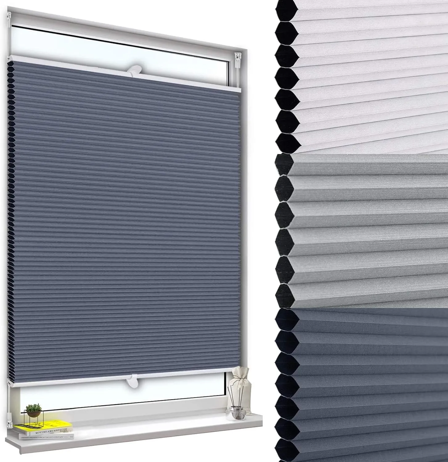 WOLTU Honeycomb Pleated Blind, No Drilling, Blackout Thermal Double Pleated Blind, Klemmfix Two-Tone, 95 x 120 cm, Blue…
