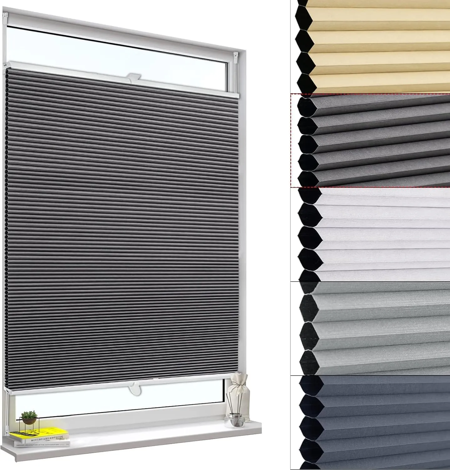 WOLTU Pleated Blind, No Drilling Klemmfix Honeycomb Pleated Blackout Thermal Blind, Sun Protection and Privacy Screen, …