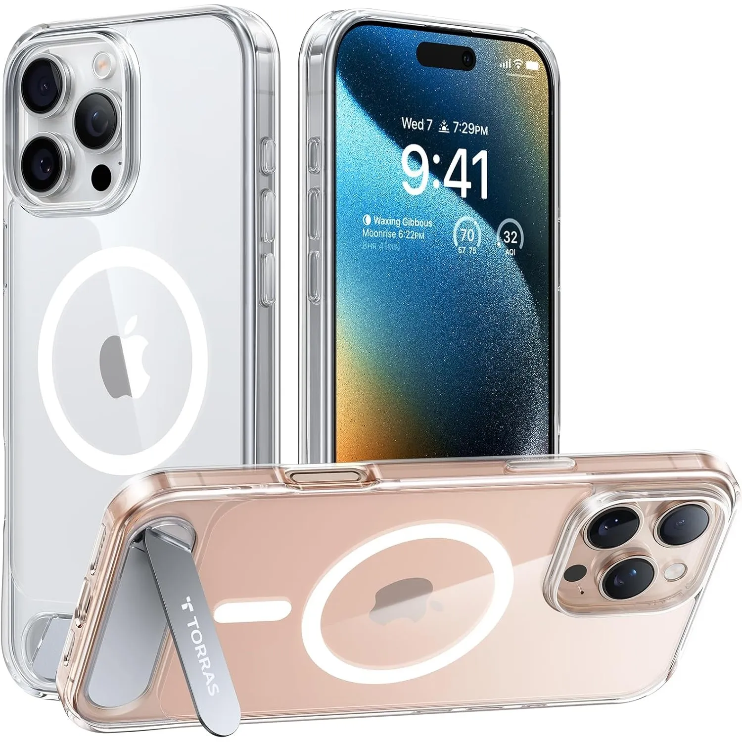 TORRAS Ostand L1 Hülle für iPhone 16 Pro Max für MagSafe Case, Transp.
