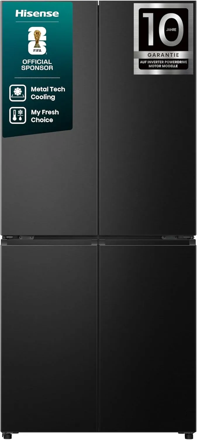 Hisense RQ5P470SAFD Cross-Door Kühl-Gefrier-Kombination, 304 Liter Kühlteil, 179 Liter Gefrierteil, Total NoFrost, Wifi…