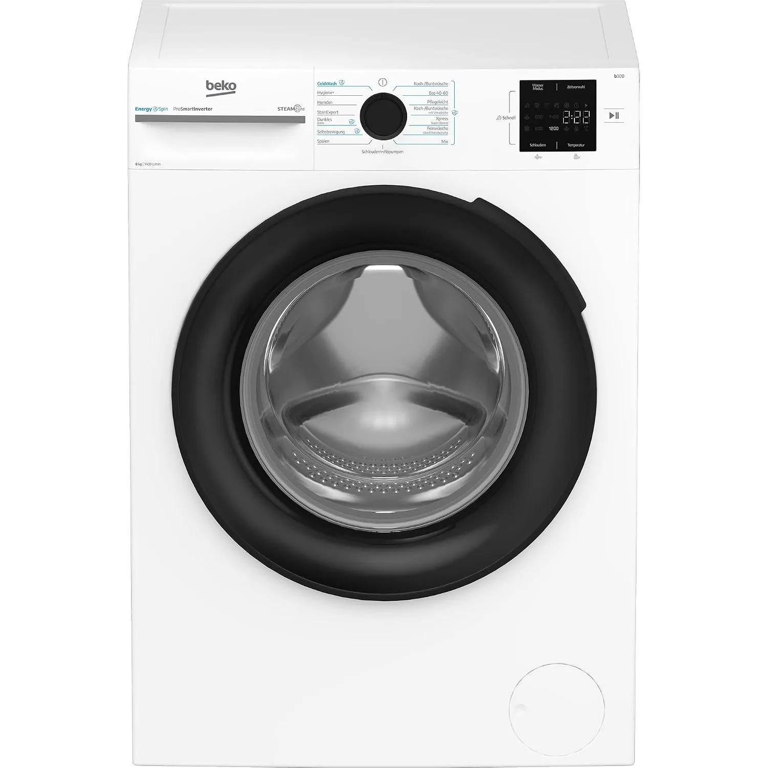 Beko BM3WFU3841X freistehende Waschmaschine, Waschvollautomat, 8 kg, EnergySpin, Schleuderwahl 1400 U/min, Dampffunktio…
