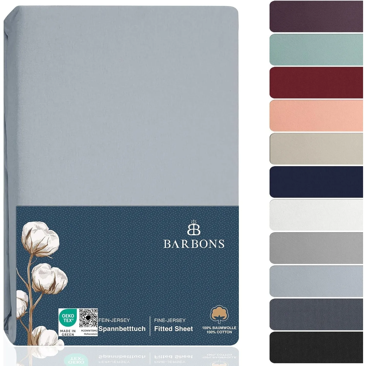 BARBONS Spannbettlaken 140x200cm - 100% Baumwolle Spannbetttuch Hellblau | Oeko-TEX Zertifiziert - Bettbezug - Bettlake…