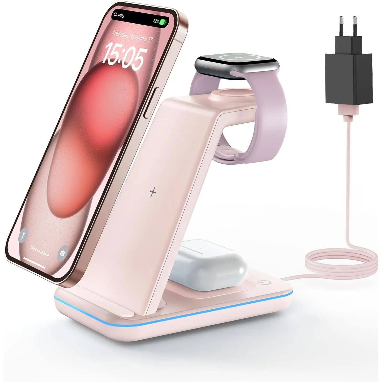 GEEKERA Wireless Charger, 3 in 1 Ladeschalen für Telefone wie das iPhone und Apple Watch Ultra 4-1/12-2/SE, Kabelloses …
