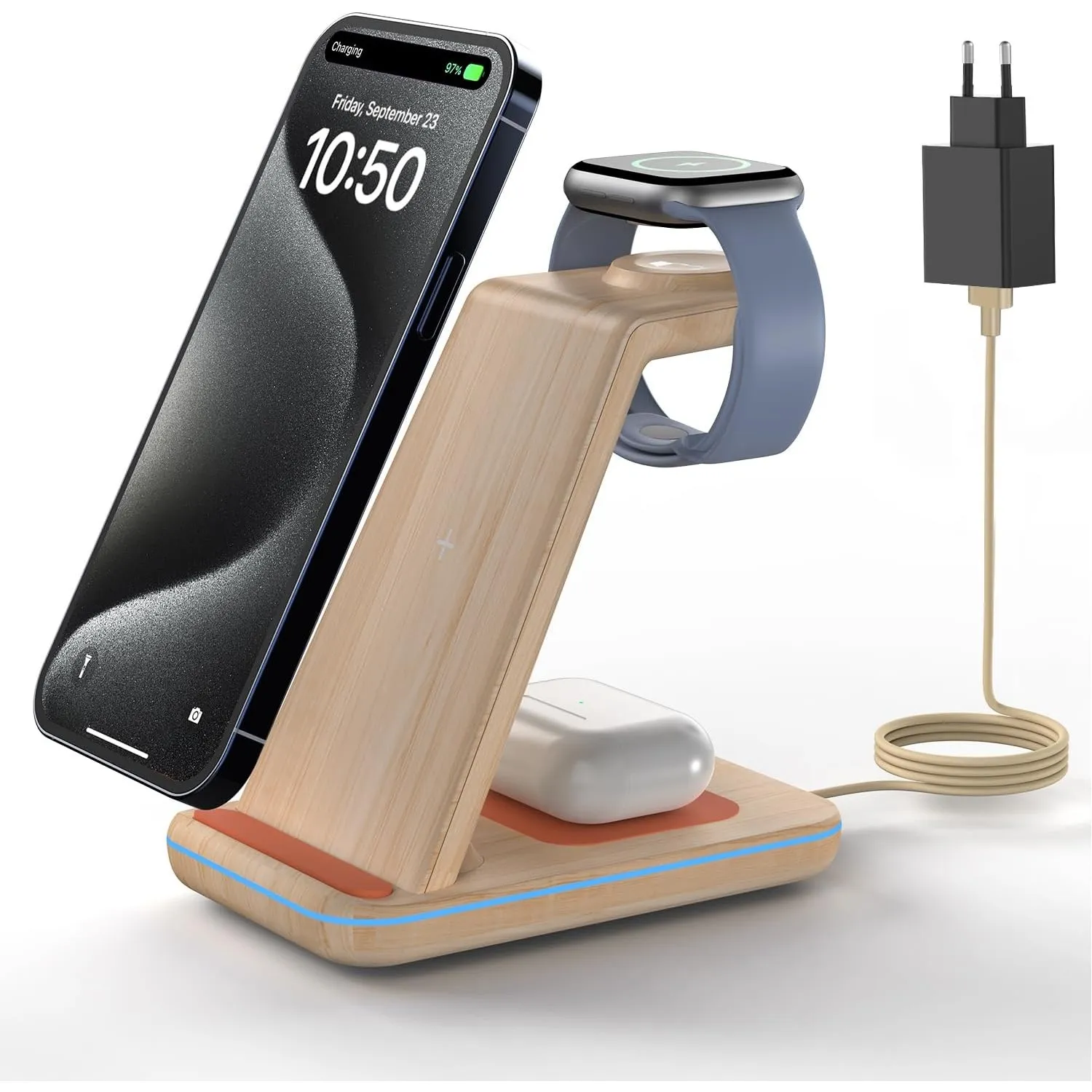 GEEKERA Wireless Charger, 3 in 1 Induktive Ladestation für iPhone Duo/18/Air/17/16/15/14/13/12/11/Pro Max, Ladestation …