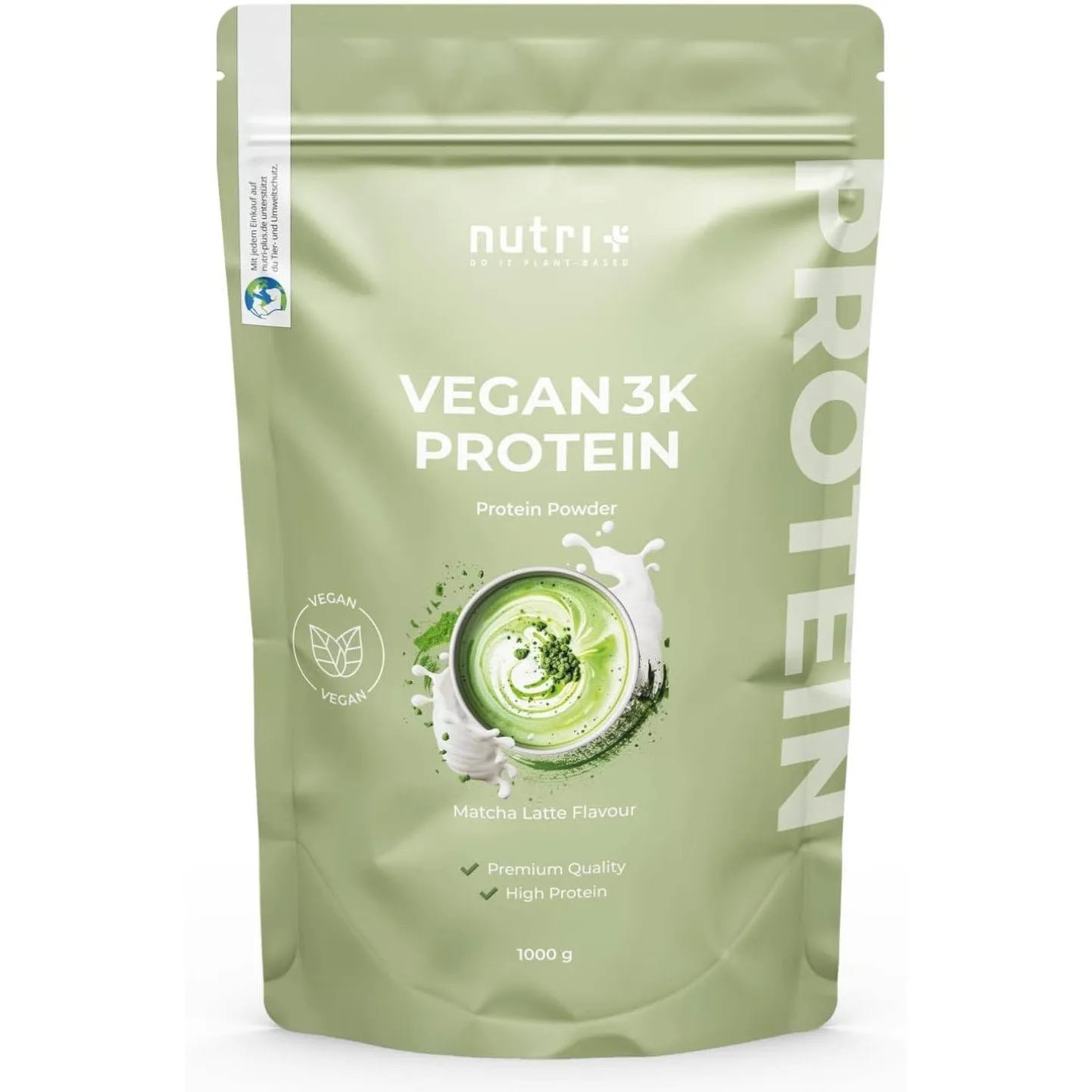 Nutri + Veganes Proteinpulver Matcha Latte 1 kg - 76% Eiweiß - 3k Eiweißpulver Tee Geschmack - Protein Pulver Vegan 100…