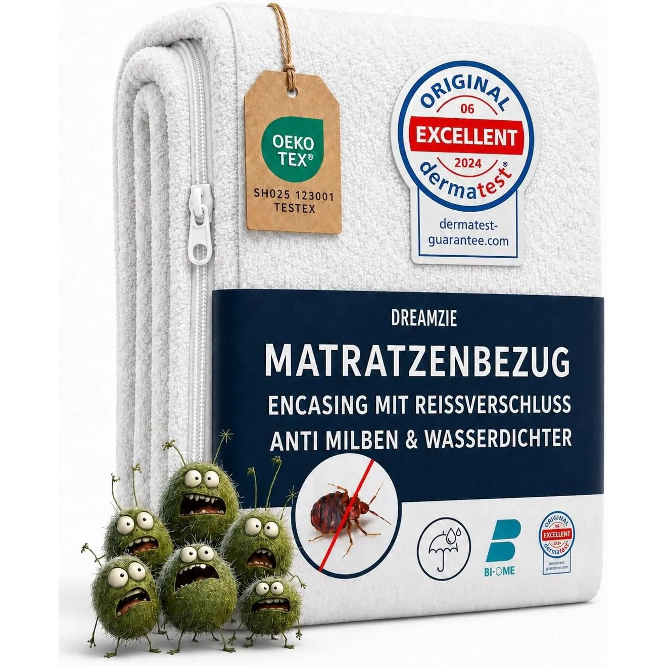 Dreamzie - Matratzenbezug 90x200x25cm - Encasing Milbenbezug - Wasserdicht