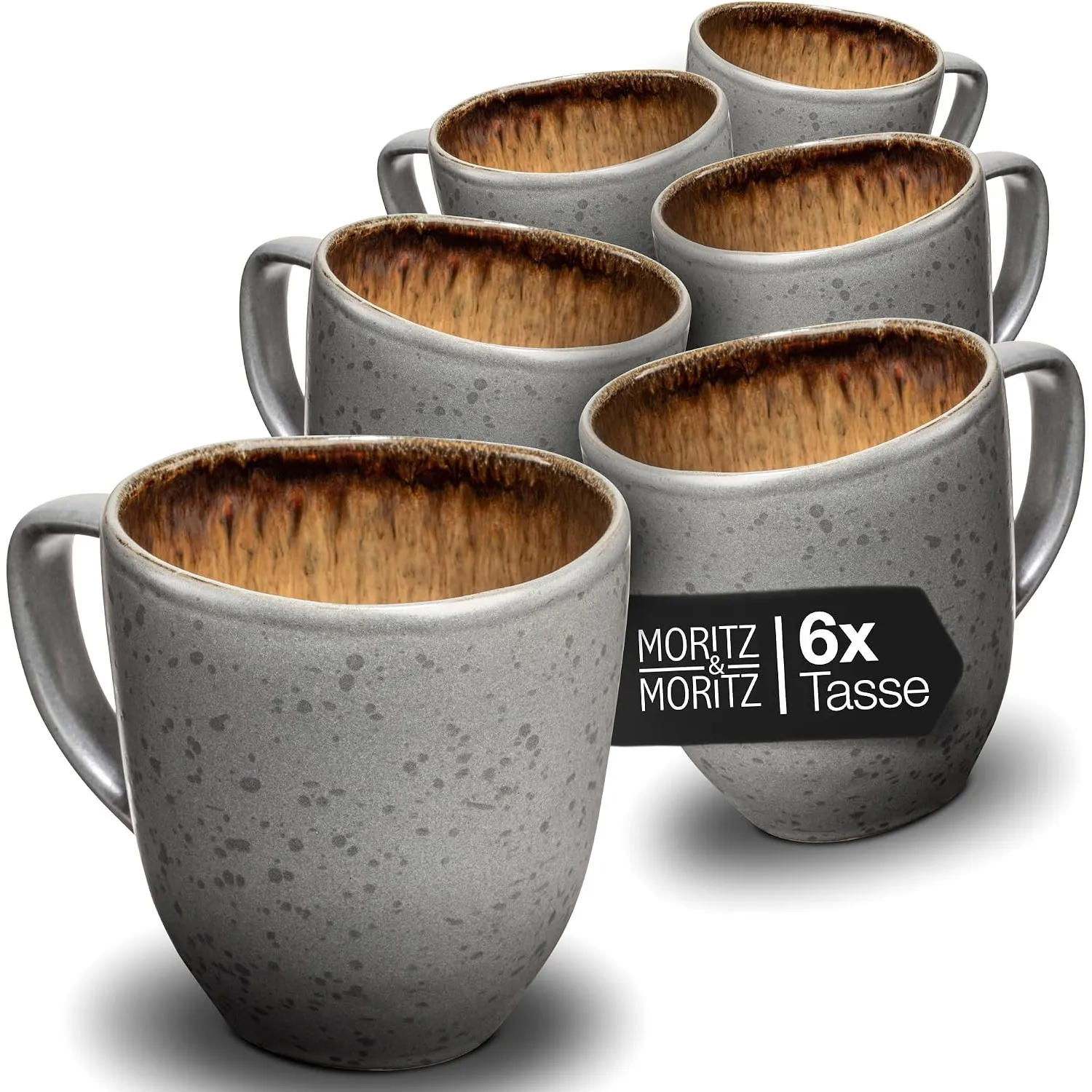 Moritz & Moritz Kaffeetassen 6er Set - Kaffeebecher Set Beige aus robustem Steingut mit einzigartigem Farbverlauf - Spü…