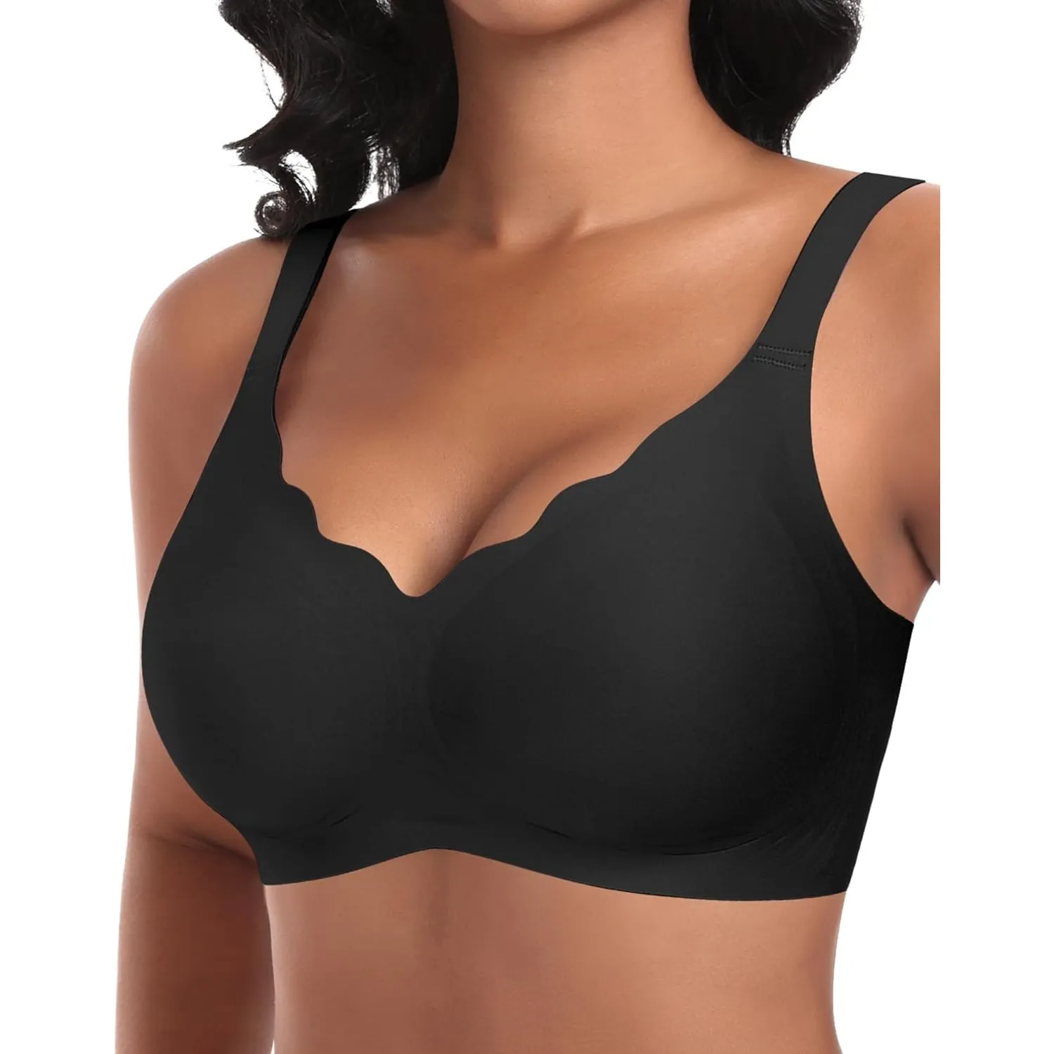 Ganado Damen Nahtloser BH Ohne Bügel Tiefem V-Ausschnitt gewellte Ränder Bequemer BH Bralette Soft BHS Bügellos Bustier…