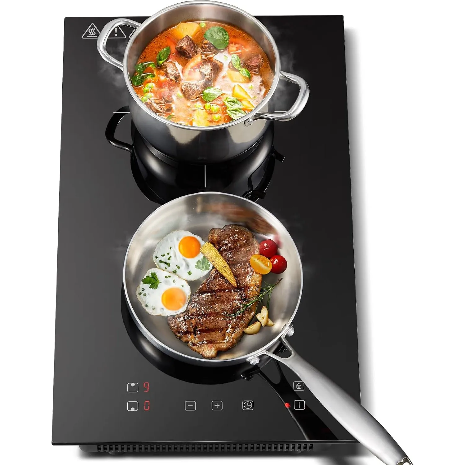 Induktionskochfeld 2 Platten 3300W, Induktionsplatte Doppelt Einbau 30cm, Touch-Steuerung, Schwarz Kristallglas, 9 Heiz…