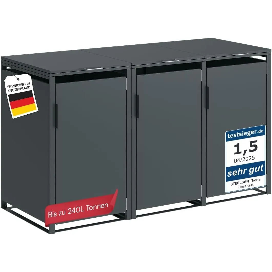 STEELSØN Thoria Mülltonnenbox 3er bis 240 L, Müllbox aus Stahl, Anthrazit