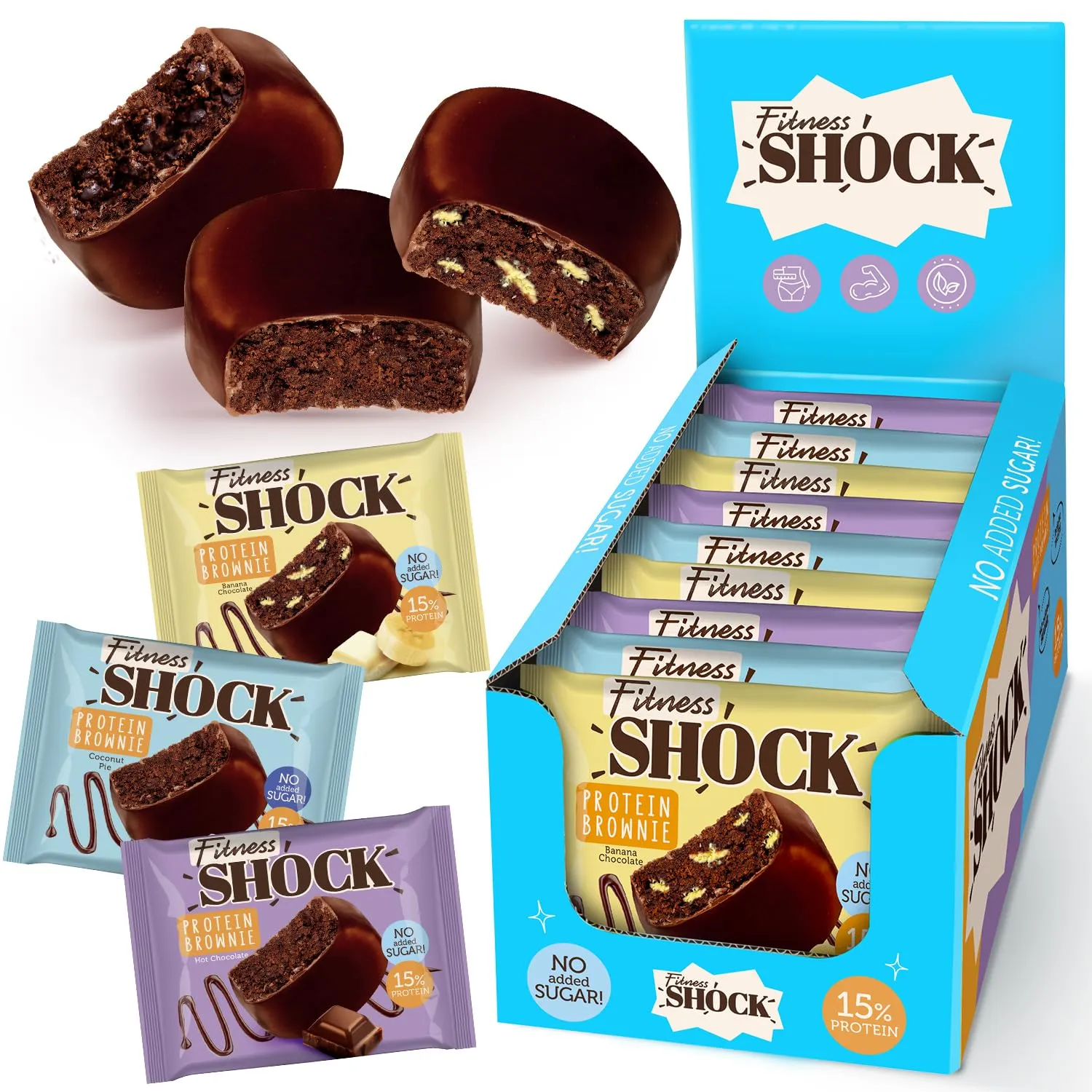 FitnesSHOCK Protein Snack Mixbox ohne Zucker mit 15% Eiweiß, Nährstoffreich, low carb,Reich an Ballaststoffen, weiche K…