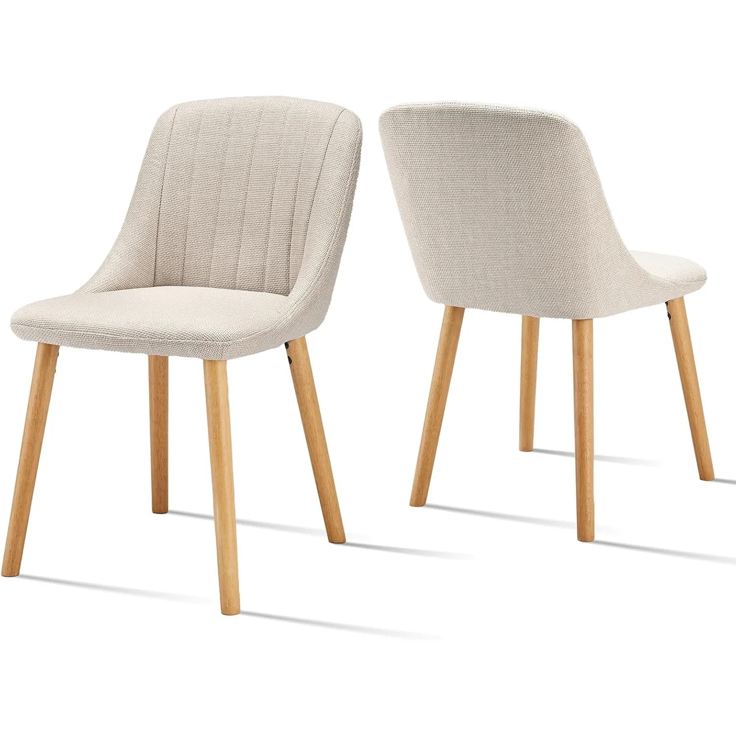 Esszimmerstuhl Beige Holzbeine 2er Set Küchenstuhl Polsterstuhl Wohnzimmerstuhl Stühle Esszimmer aus Polyester