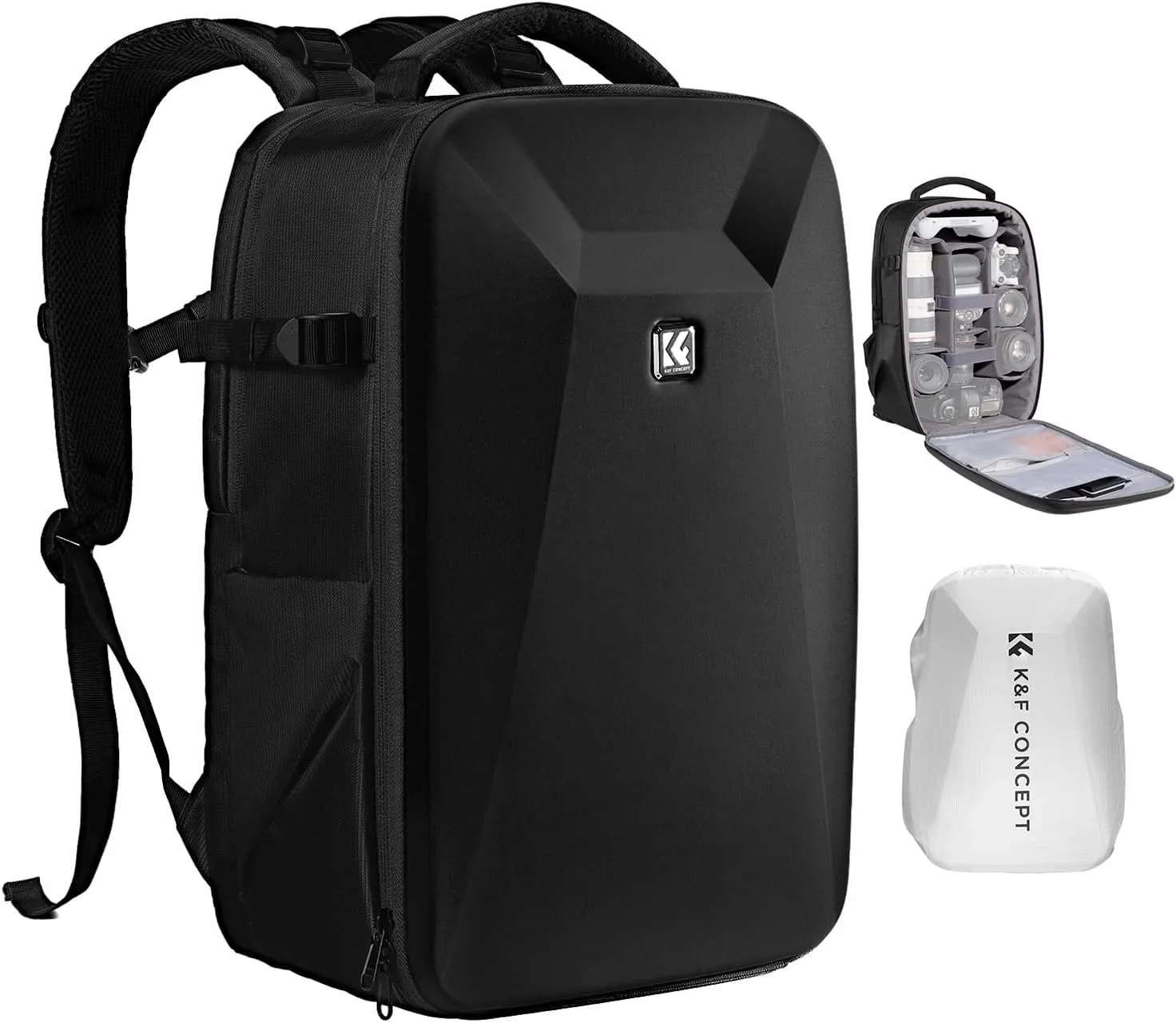 K&F CONCEPT Kamerarucksack Fotorucksack mit Hartschale Kameratasche mit 15,6-Zoll-Laptopfach und Regenschutz, Rucksack …