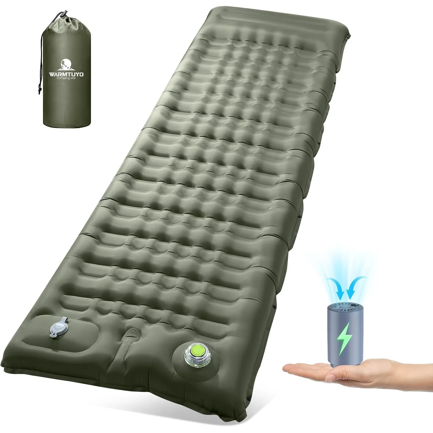 WARMTUYO Elektrisch Isomatte Camping, 12CM Verdicktes Aufblasbare Matratze mit Kissen, Wasserdicht Anti-Ripstop Luftmat…