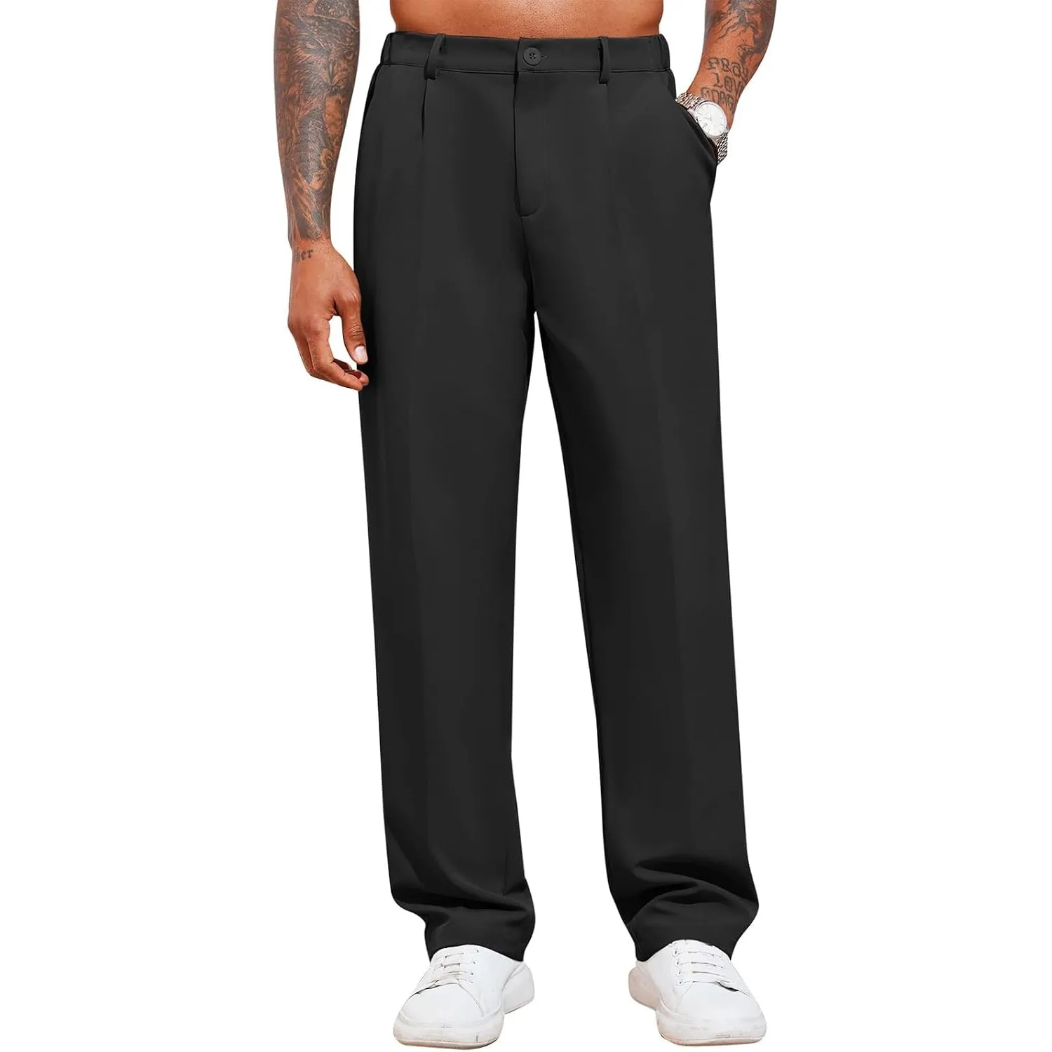 Runcati Herren Chino Hose Stretch Anzughose mit Taschen | Loose Fit, Freizeit, Golf, Stoffhose, Business, Einfarbig, Mä…
