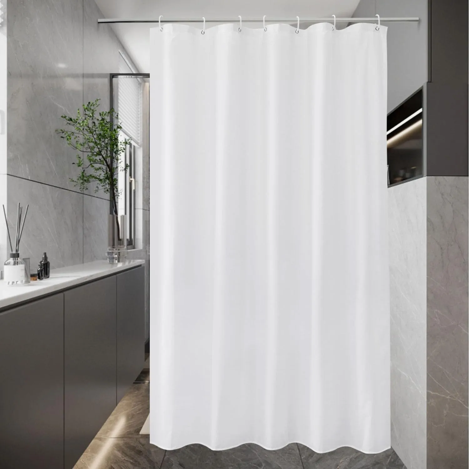 EurCross Schmaler Duschvorhang 100x180 Textil Stoff, Klein Weiß Wasserdicht Schnell Trocknend Badvorhang, Anti Schimmel…