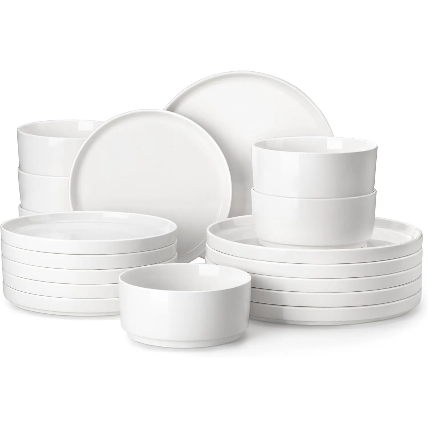MALACASA LEAH Geschirr Set, 18-tlg weiß Porzellan Tellerset 6 Personen