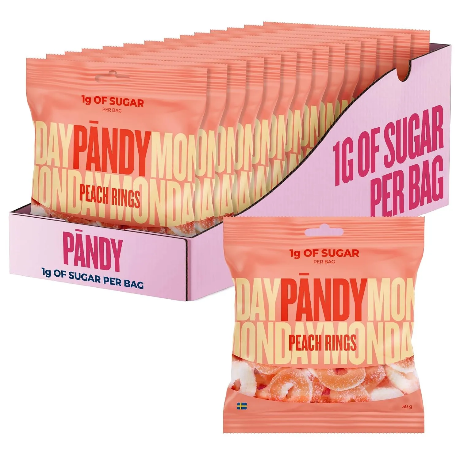 PÄNDY Peach Rings Zuckerfreie Süßigkeiten Bonbons Gummibärchen ohne Zucker süßigkeiten großpackunge box zuckerfrei gumm…