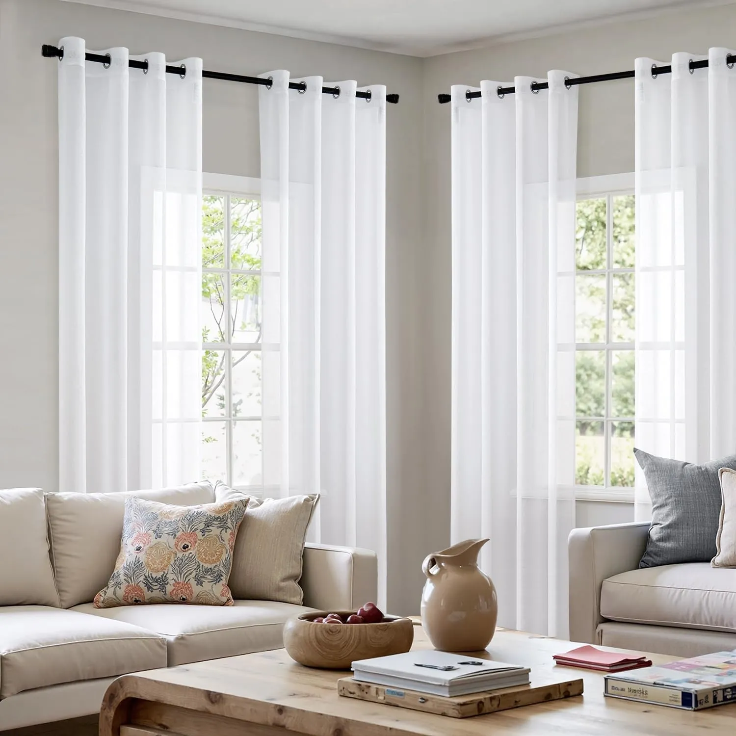MIULEE Sheer Voile Vorhang mit Ösen Transparente Optik Gardine Ösenvorhang Ösenschal Transparent Durchsichtig für Schla…