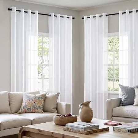 MIULEE Voile Vorhang mit Ösen transparent 140x137 cm 4er Set Weiß