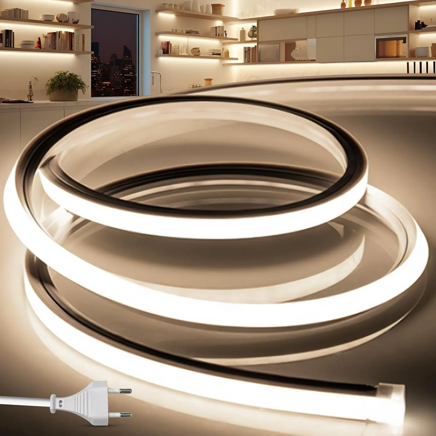 LED Streifen Aussenbereich 230V Neon LED Strip 20M Wasserdicht Lichtband IP65 Neutralweiß Silikon Aussen Schlauch 120LE…