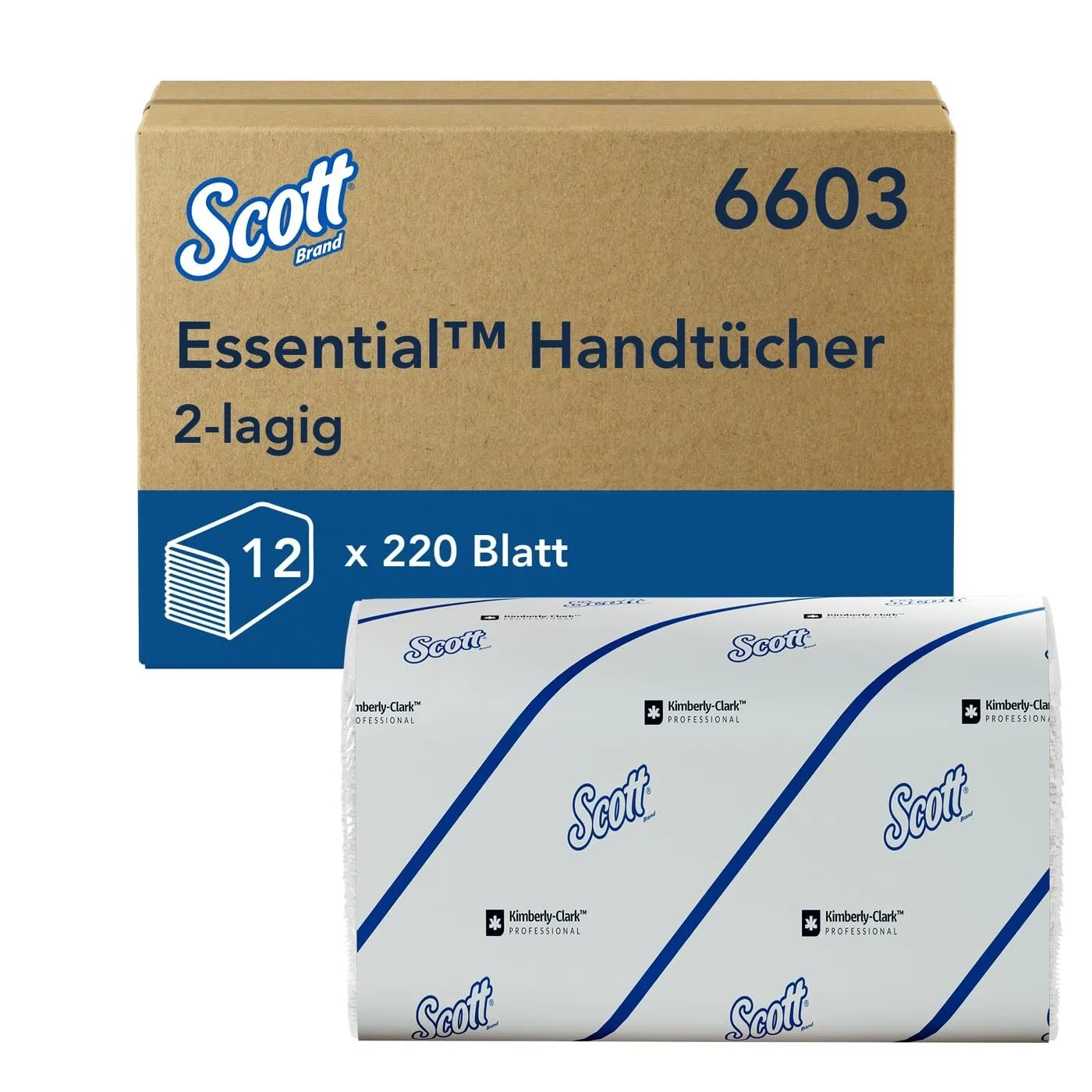 Scott weiße Papierhandtücher 6603, 2-lagig, Papierhandtuch, 12x220, V-Falz