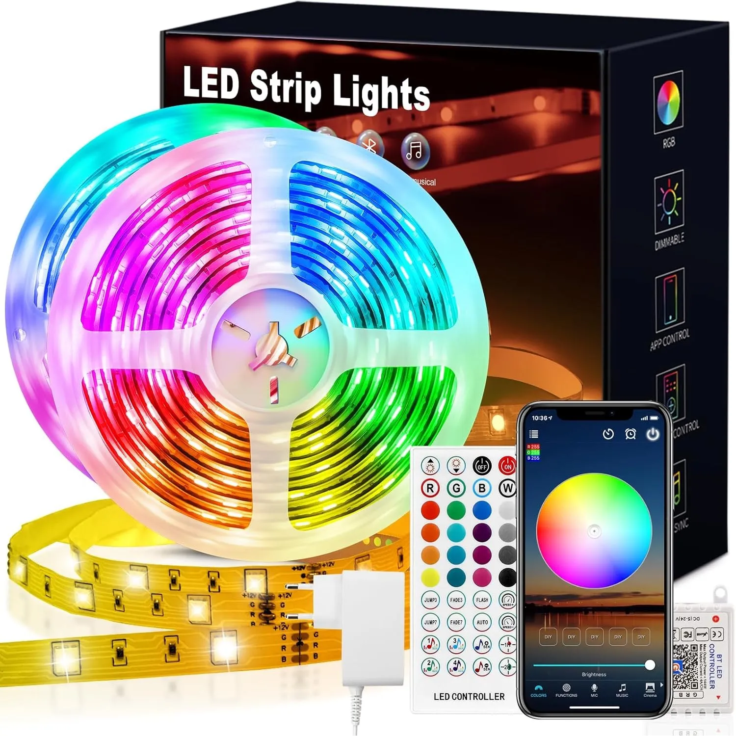 VKH LED Strip 30m, RGB LED Streifen Selbstklebend mit Fernbedienung und APP, Upgrade Farbwechsel Musik Sync LED Lichter…