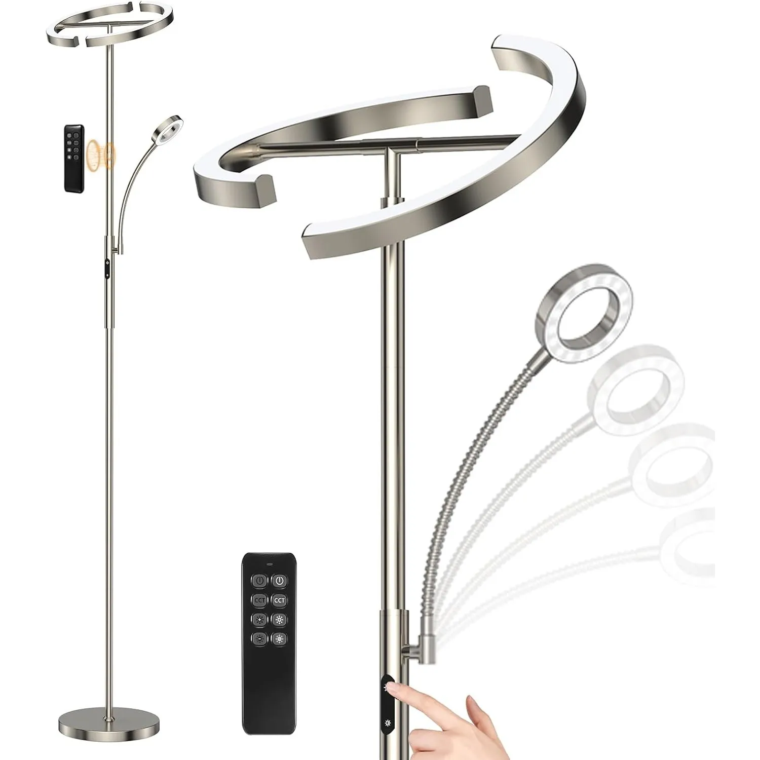 ANTENLICHT Stehlampe Dimmbar LED KAKA | Silber-Stehleuchte 20W