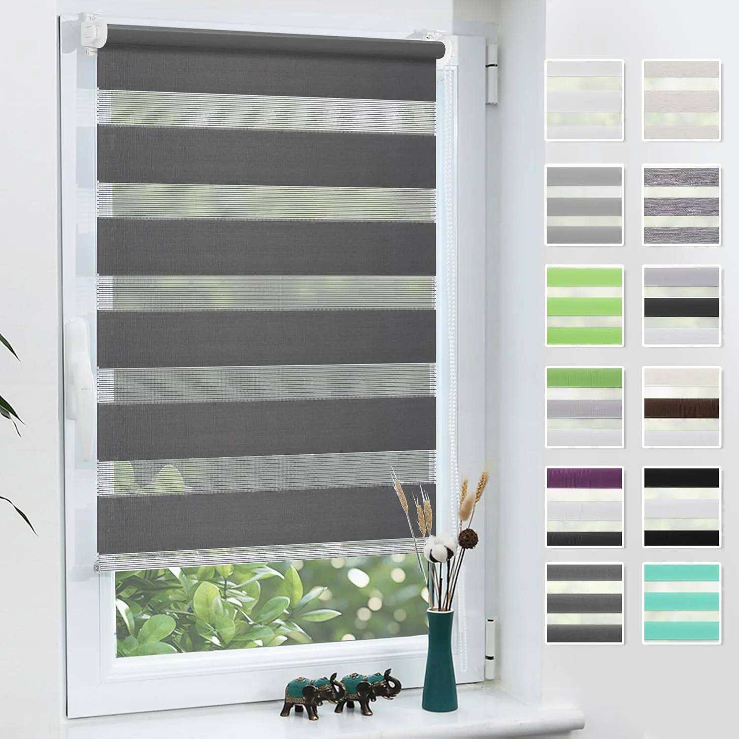 Grandekor Doppelrollo Klemmfix ohne Bohren 80x100cm Stoffbreite 80cm Anthrazit Fenster Rollos für innen Klemmrollos Duo…