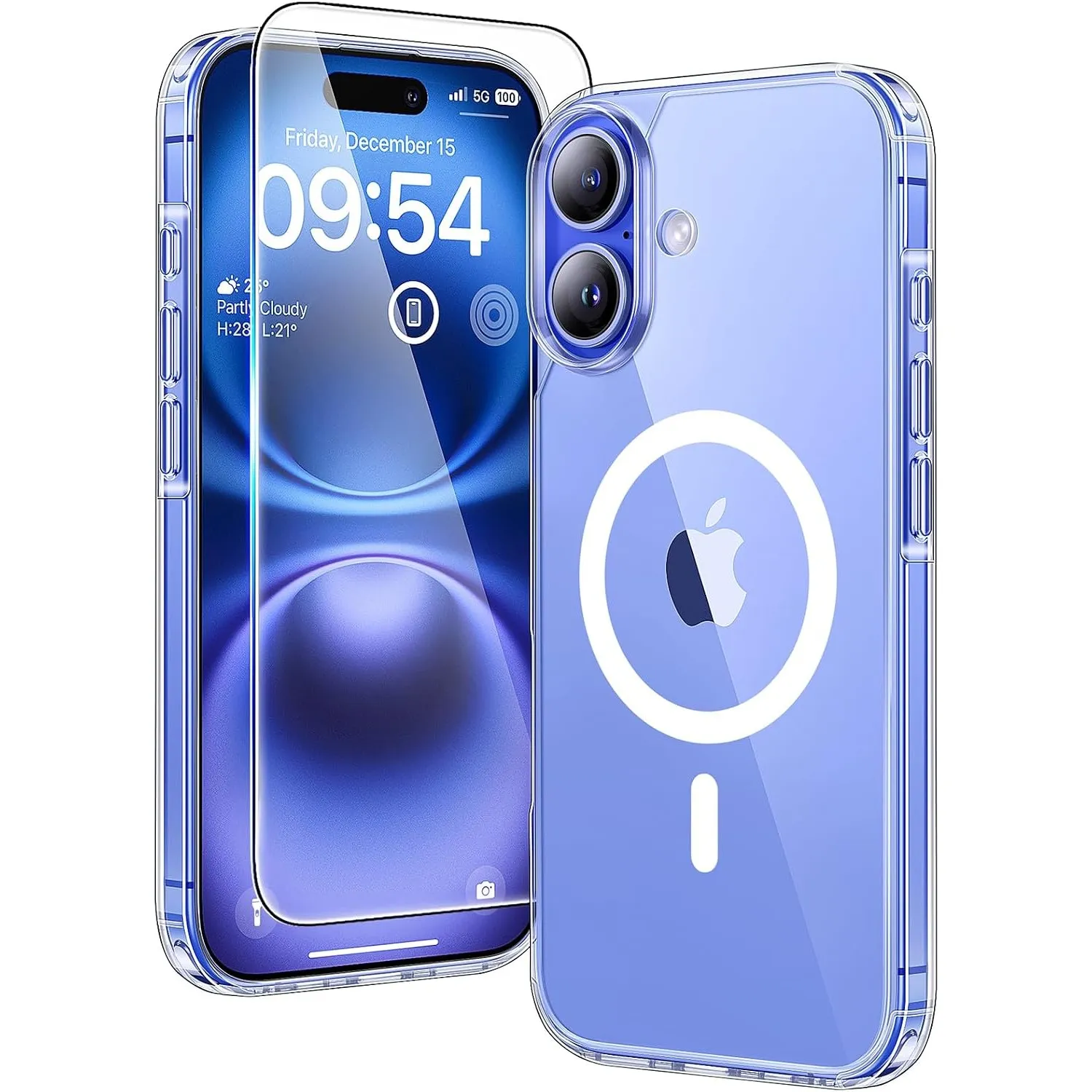 TAURI für iPhone 16 Hülle 6,1" mit Schutzfolie - Durchsichtig