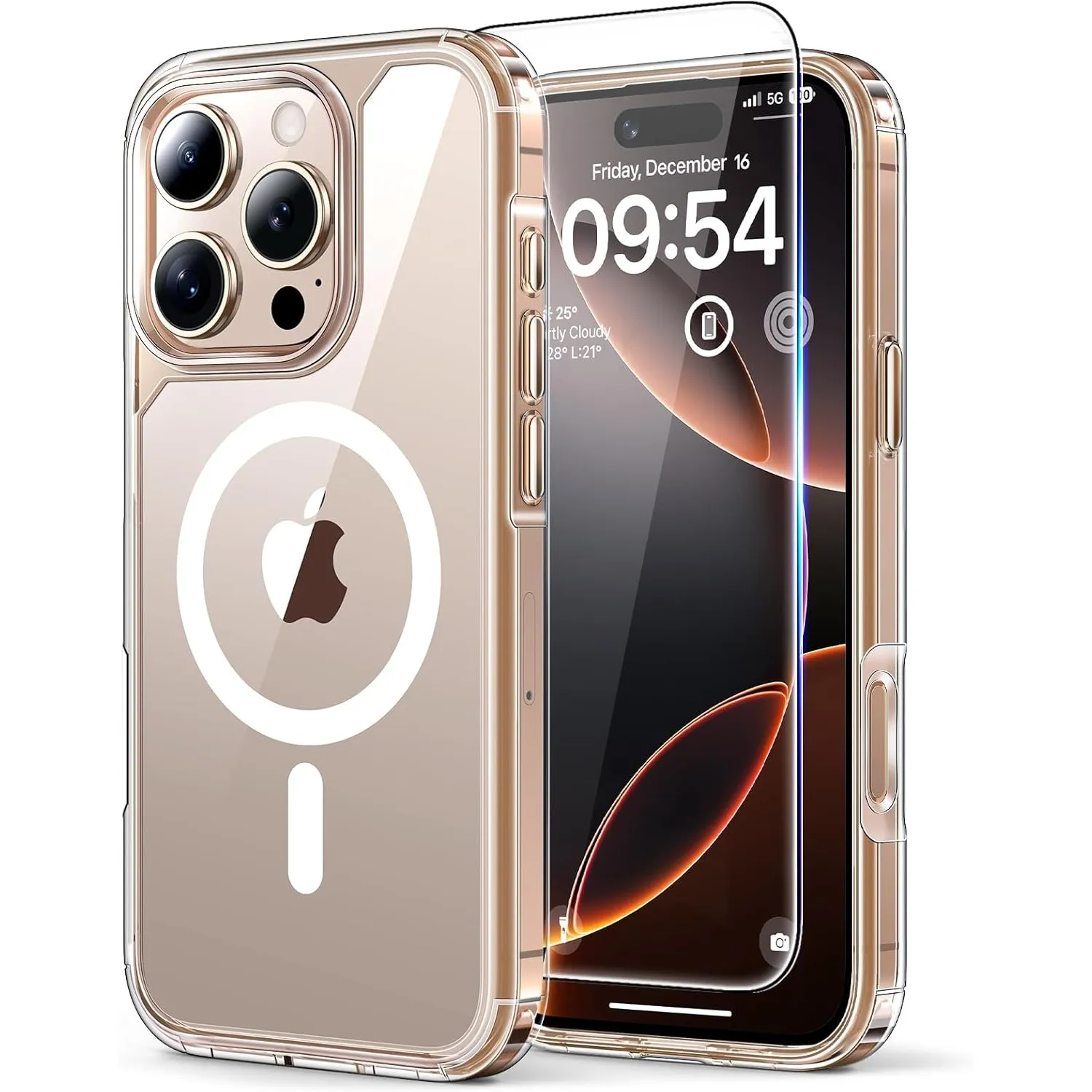 TAURI für iPhone 16 Pro Hülle 6,3" mit Schutzfolie - Durchsichtig | Kompatibel mit MagSafe, Schutz nach Militärstandard…