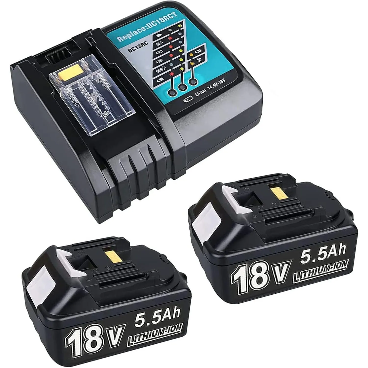 Ersatzakku für Makit Akku 18V 2X 5500mAh Ersatzakku Kompatibel mit 18V Akku mit DC18RC Ladegerät Kompatibel mit BL1860 …