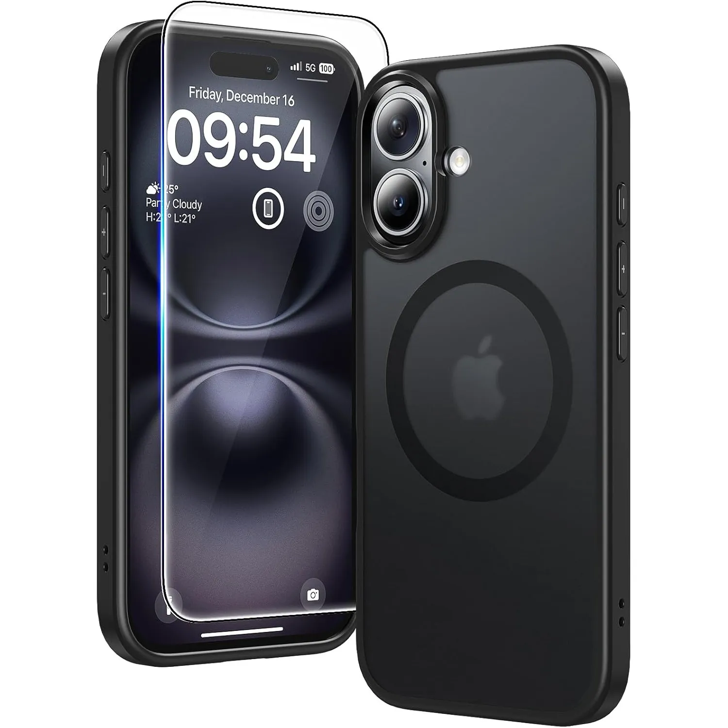 TAURI für iPhone 16 Hülle 6,1" mit Schutzfolie - Matt Schwarz | Kompatibel mit MagSafe, Schutz nach Militärstandard, [A…