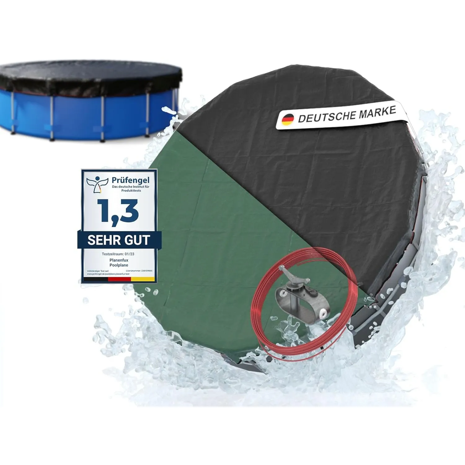 Planenfux® Poolabdeckung rund 244 cm (Für Ø 240-280 cm Becken) | 2-in-1 Pool Abdeckplane aus 200g/m² PE Material | Schw…