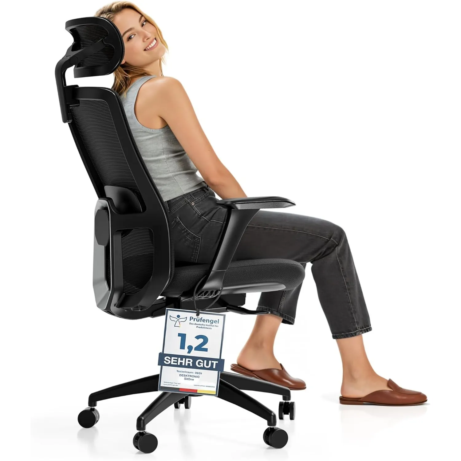 Desktronic Verstellbarer ergonomischer Bürostuhl | Schreibtischstuhl mit Lendenwirbelstütze, Höhenverstellung Körper At…