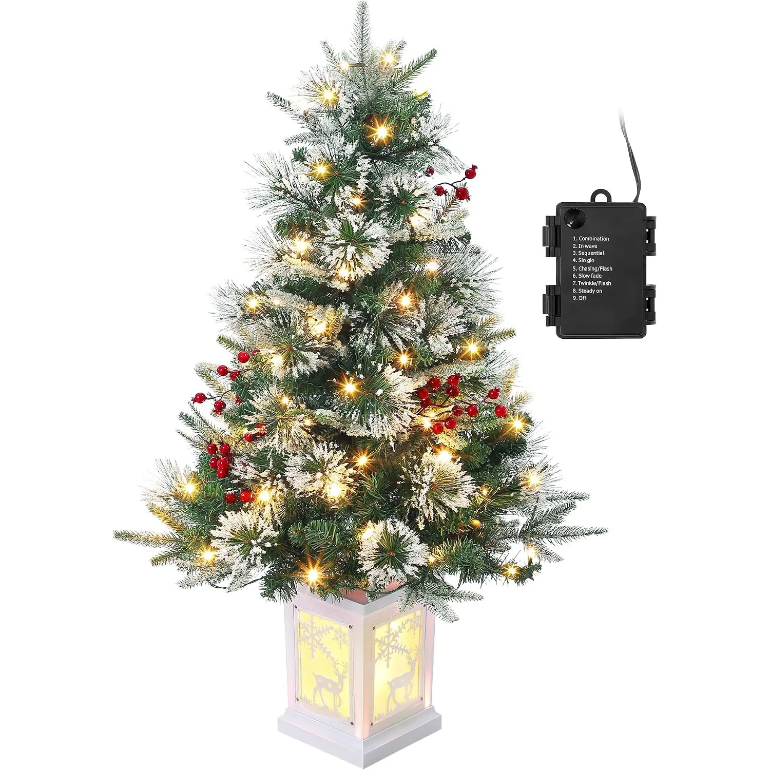 Weihnachtsbaum Künstlich 90cm mit 78 Beleuchtung, Snow Flocked Künstlicher Weihnachtsbaum Batteriebetrieben Pre-lit Pre…
