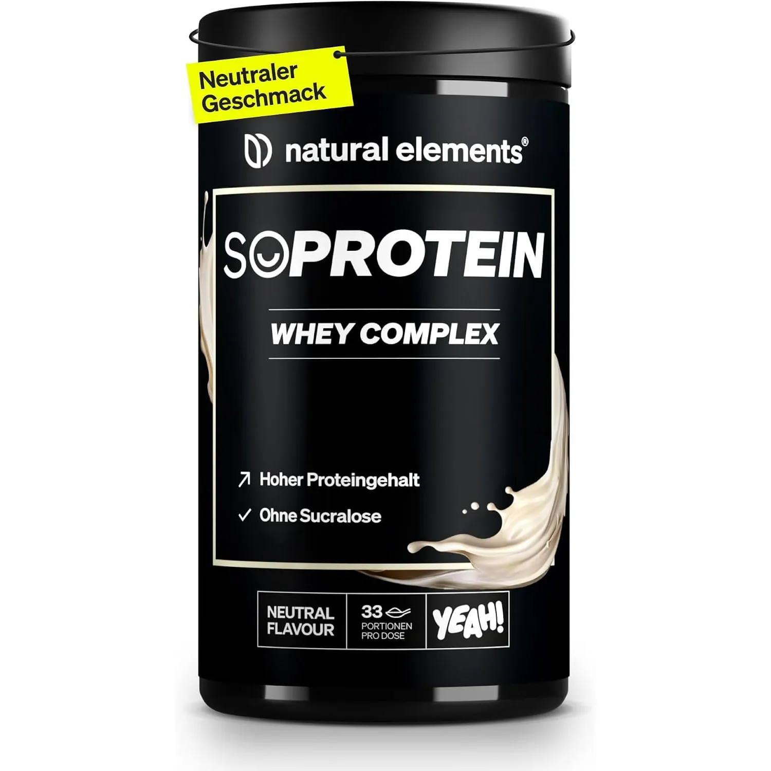 natural elements Whey Protein Pulver Neutral 1kg, 25g Protein pro Portion