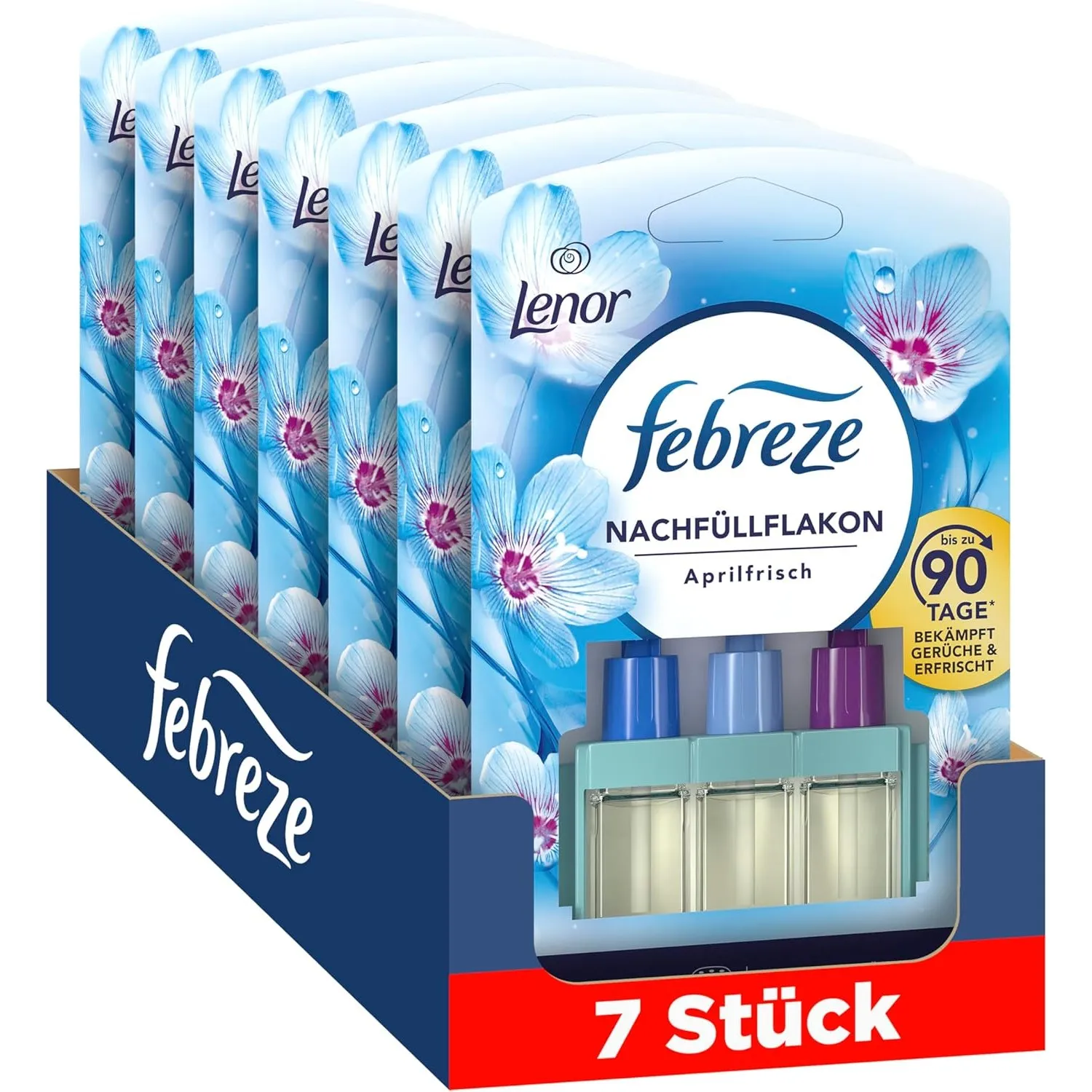 Febreze 3Volution Aprilfrisch Duftstecker Nachfüllflakon 7x20ml, 3 Wechselnde Düfte zum Bekämpfen von Gerüchen