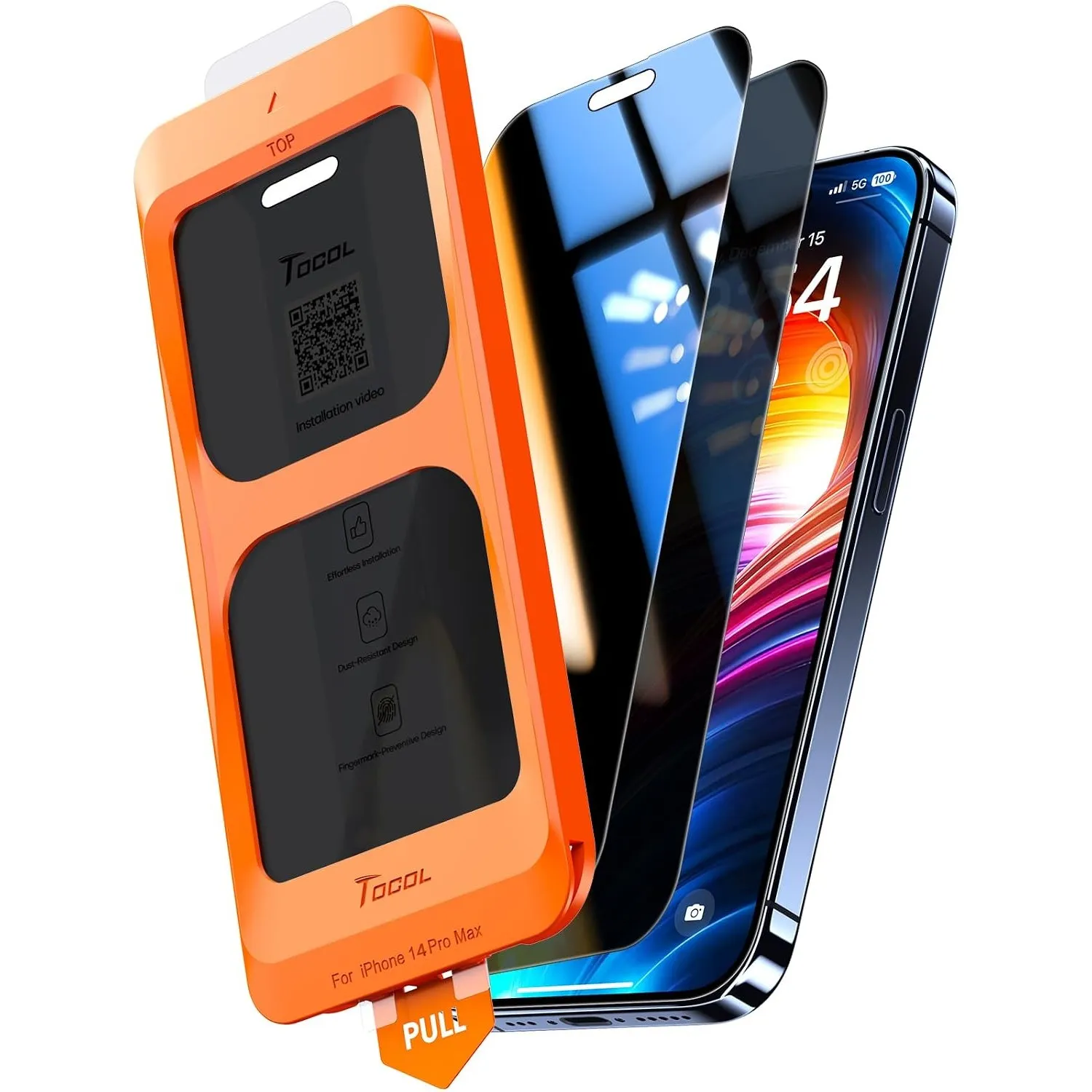 TOCOL für iPhone 14 Pro Max für Panzerglas Sichtschutz, Einfache Montage | Full Screen, 25° Anti-Spy, 9H Militärschutz …