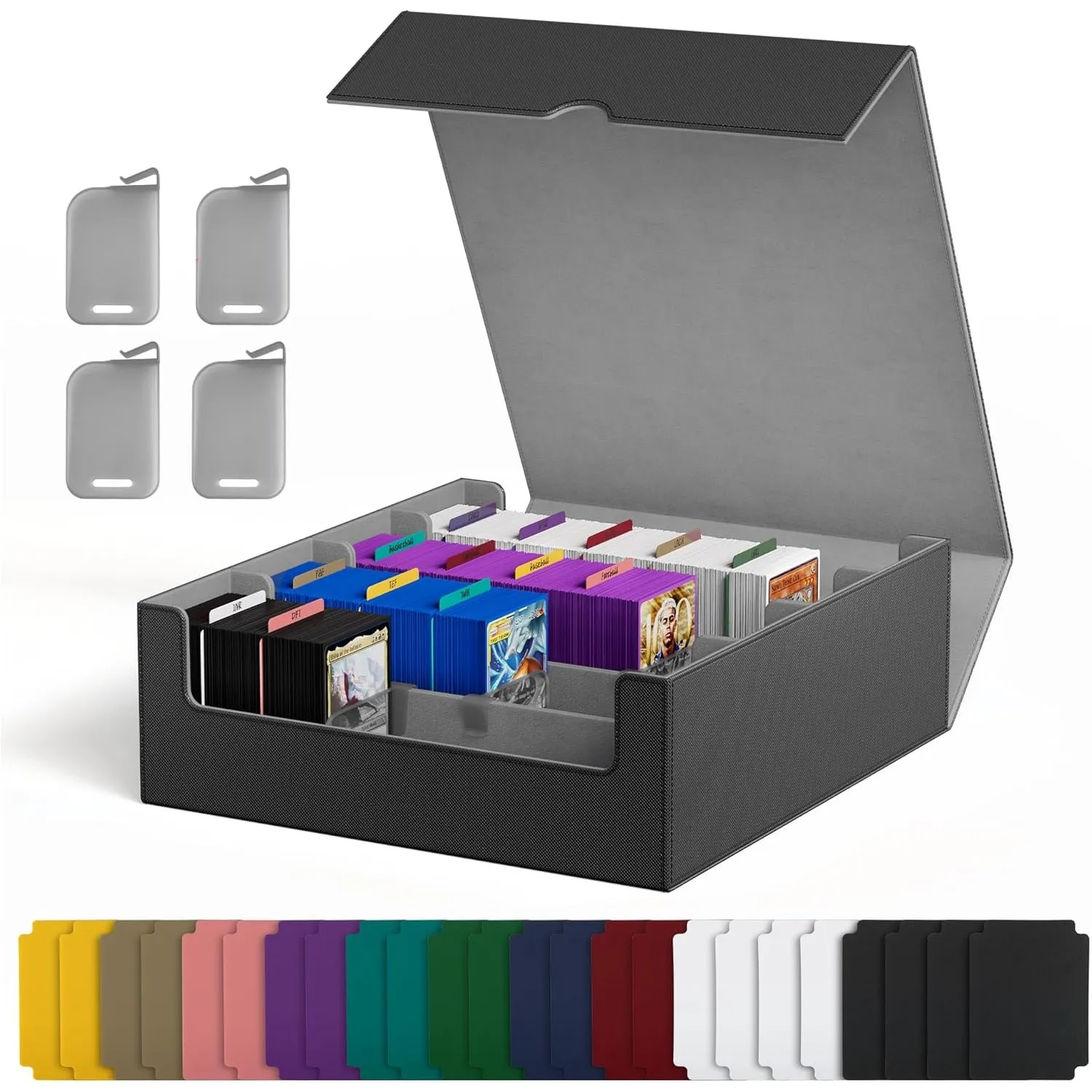 UAONO Kartenaufbewahrungsbox für Trading Cards, 2400+ MTG Commander Deck Box mit 24pcs bunten Teilern, Kartenetui passe…