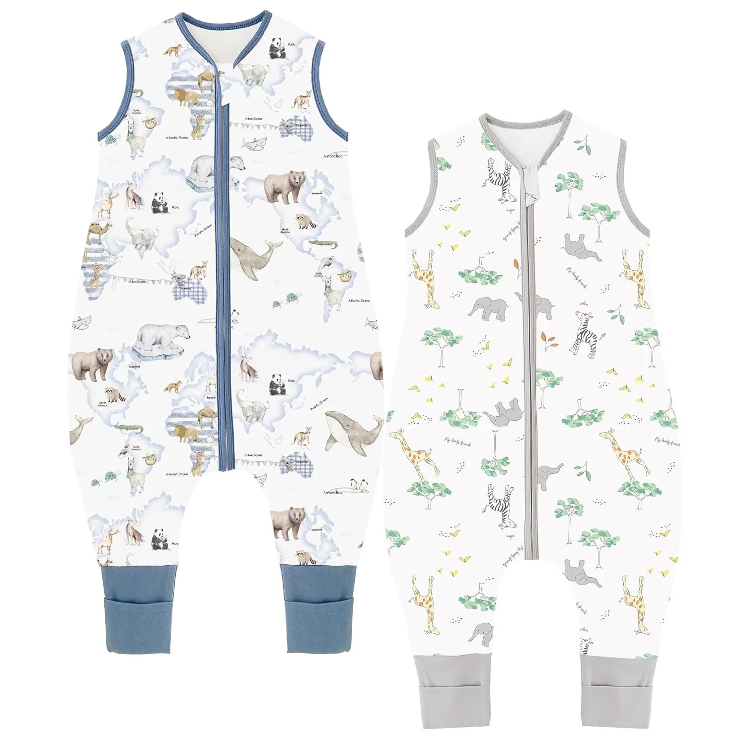 Chilsuessy Baby Schlafsack mit Füßen 2er Pack 1.5 Tog Kinder Ganzjahres Schlafsack 100% Baumwolle Baby Schlafsack mit B…