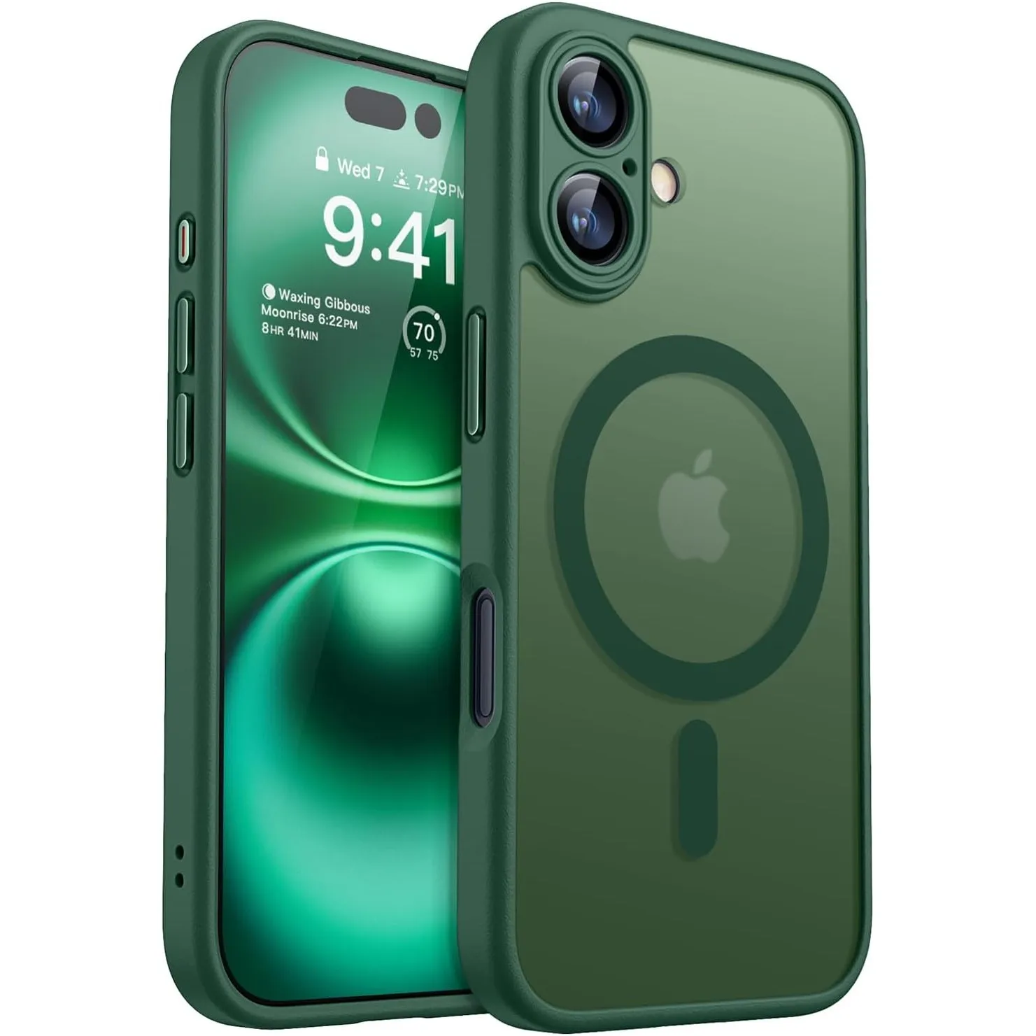 CANSHN für iPhone 16 Hülle mit Kameraschutz, Dunkelgrün