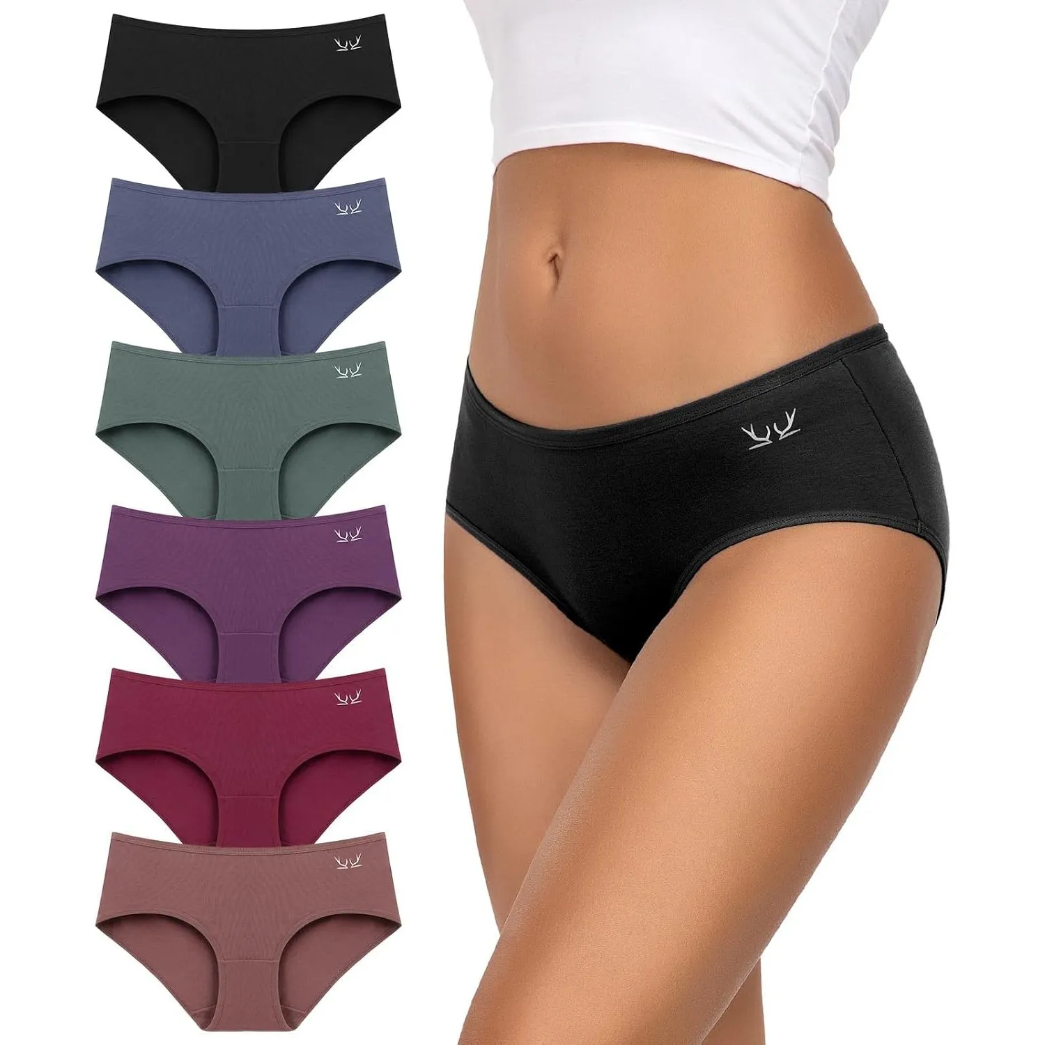 TANSTC Damen Unterhosen Baumwolle 6er-Pack Hipster Slips, Niedrige Taille & Stretch, Atmungsaktiv