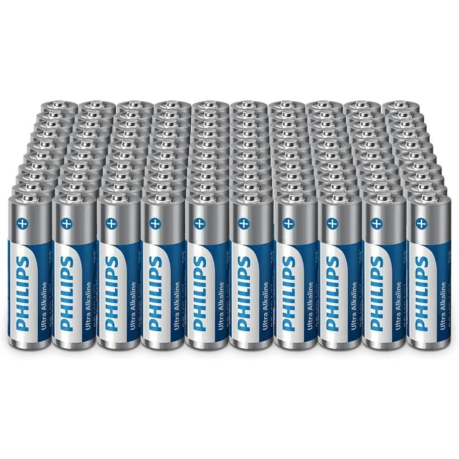 Philips Ultra AA Alkali Batterien - Großpackung für Haushaltsgeräte und Büro, 100 Stück