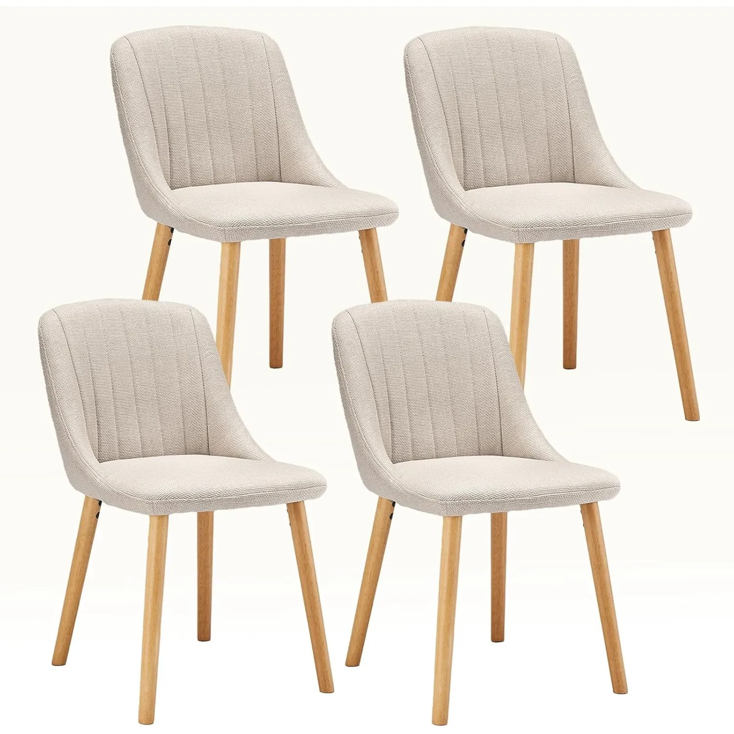Esszimmerstühle Beige 4er Set Holzbeine Polsterstuhl Küchenstuhl aus Polyester Stühle Esszimmer Wohnzimmerstuhl für Ess…
