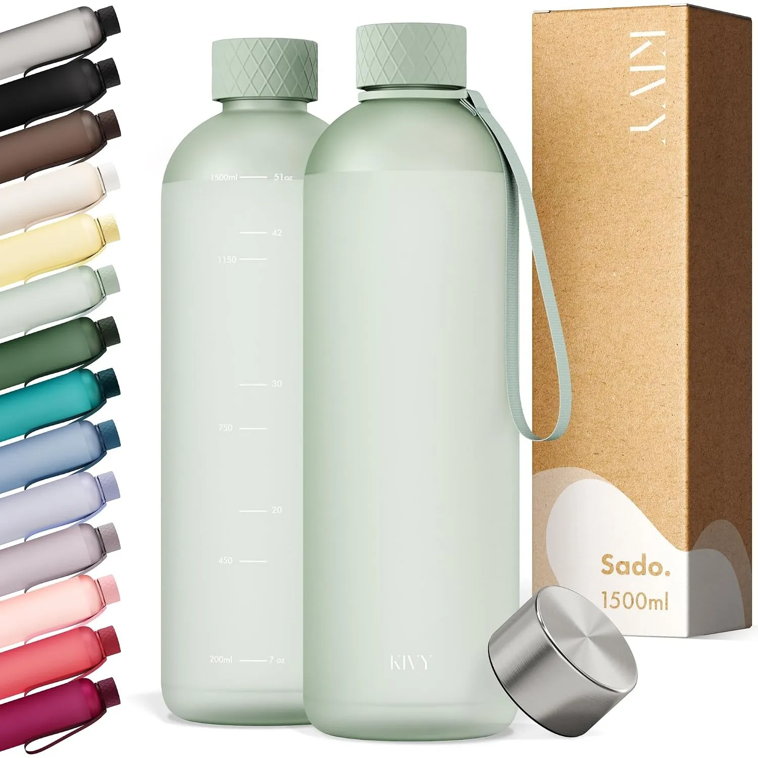 KIVY Trinkflasche 1,5l aus Tritan - Kohlensäure geeignet & Auslaufsicher