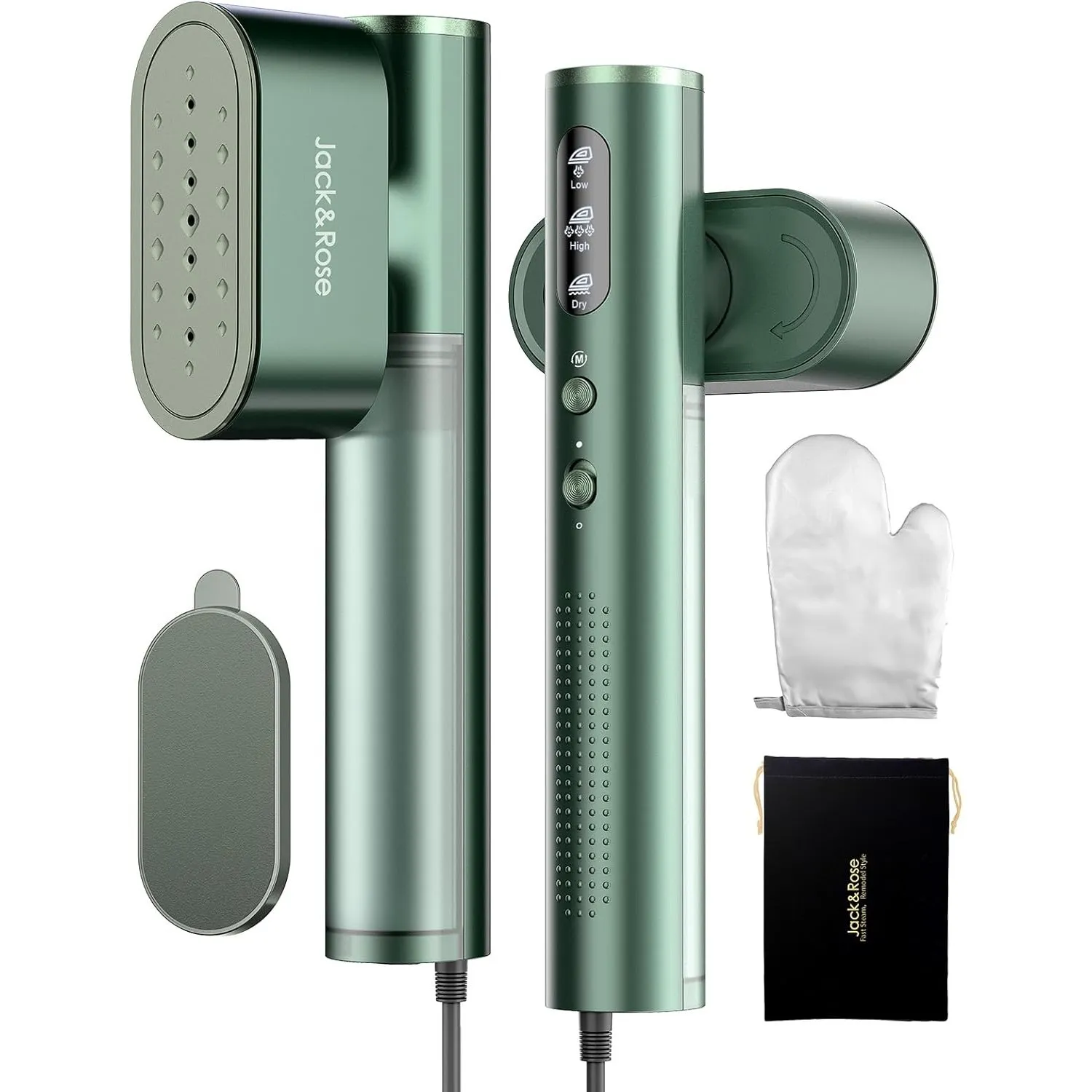 Jack&Rose Dampfglätter, 2 in 1 Reise Steamer mit 110-240V Dual Voltage,Grün